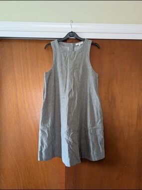 Madewell Gray/Sage Sleeveless A-Line Linen Dress